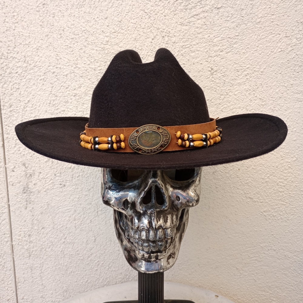 Summit Cowboy Hat Beaded Boho Band Festival Fit Western Headwear Black Felt